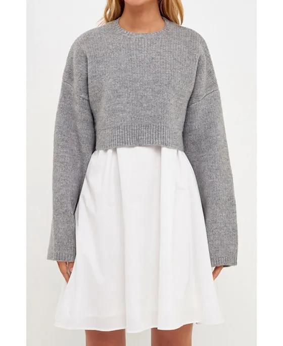 Women's Sweater with Poplin Mini Dress