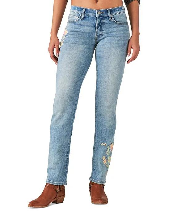 Women's Sweet Straight-Leg Embroidered Jeans 
