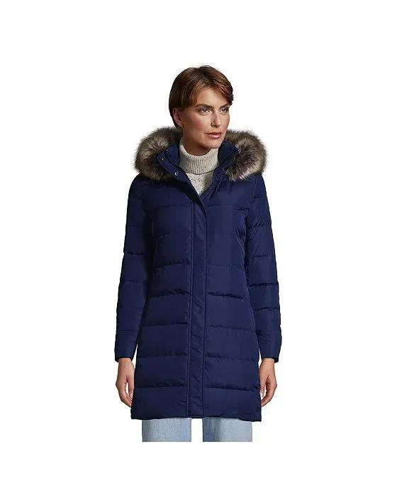 Women's Tall Winter Long Down Coat with Faux Fur Hood