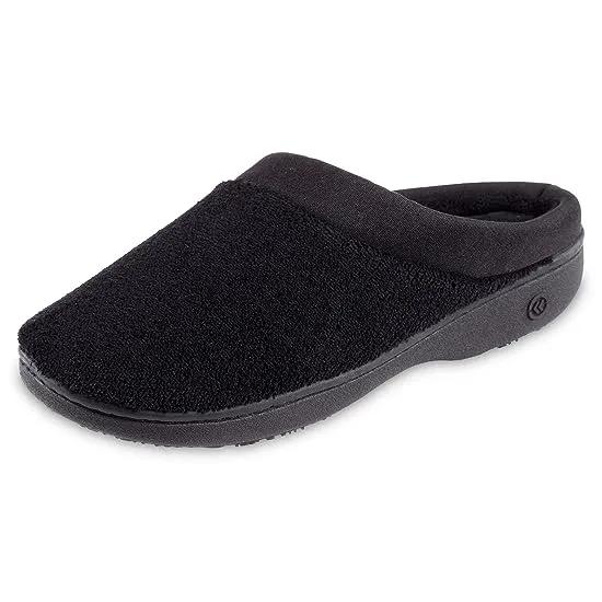 Women's Terry and Satin Slip on Cushioned Slipper with Memory Foam for Indoor/Outdoor Comfort