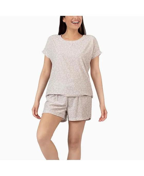 Women's Terry Short Sleeve Tee and Drawstring Shorts  2 Piece Pajama Set
