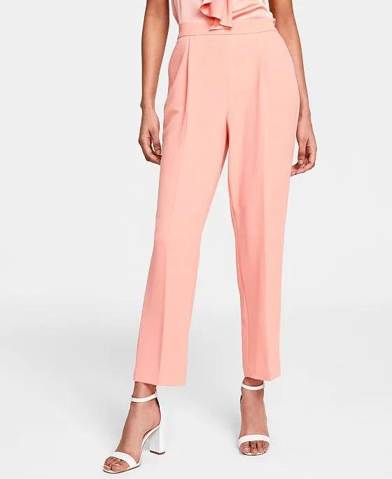Women's Textured Crepe Pleated Pull-On Pants, Created for Macy's