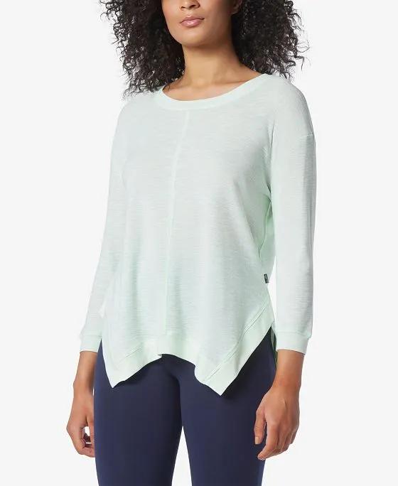 Women's Textured Sharkbite Hem 3/4 Sleeve T-shirt