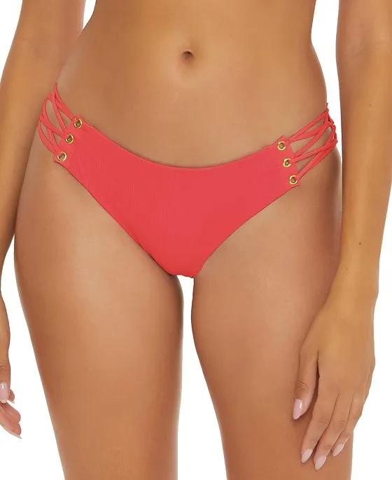 Women's Textured Side-Lace-Up Hipster Bikini Bottoms