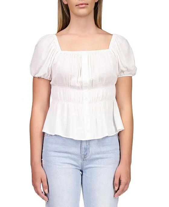Women's Textured Square-Neck Puff-Sleeve Top