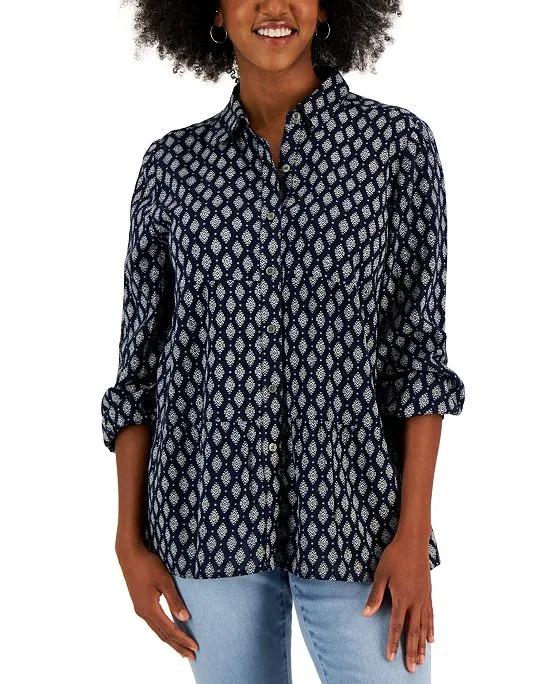 Women's Textured-Stripe Tiered Button Shirt, Created for Macy's