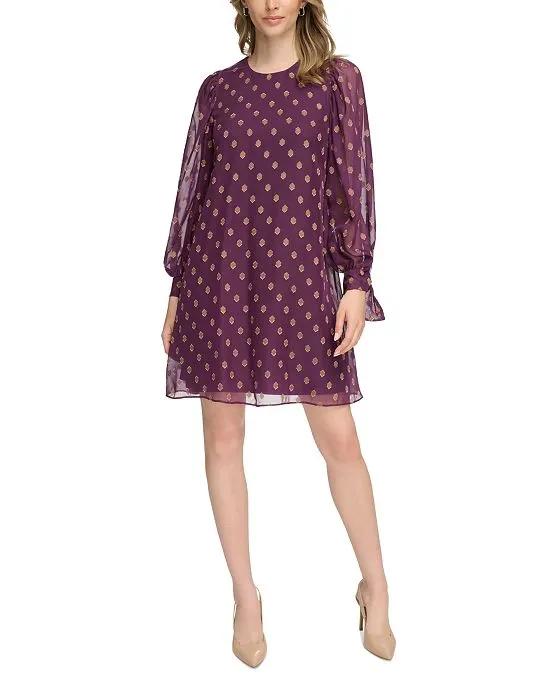 Women's Tie-Cuff Balloon-Sleeve Dress