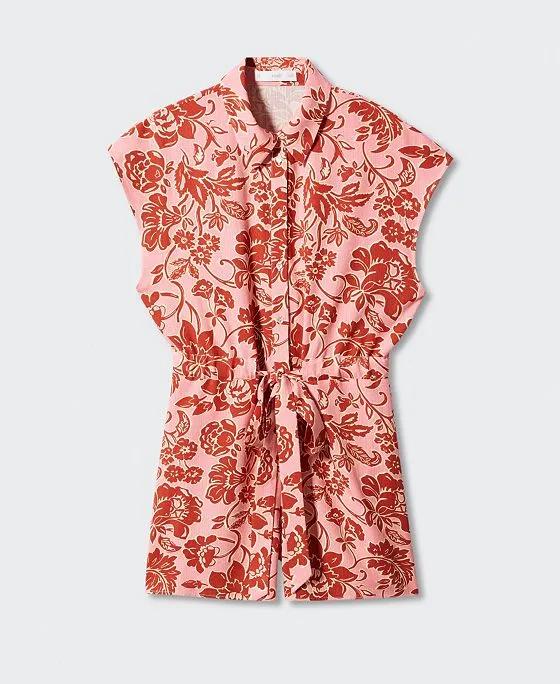 Women's Tie Detail Floral-Print Jumpsuit
