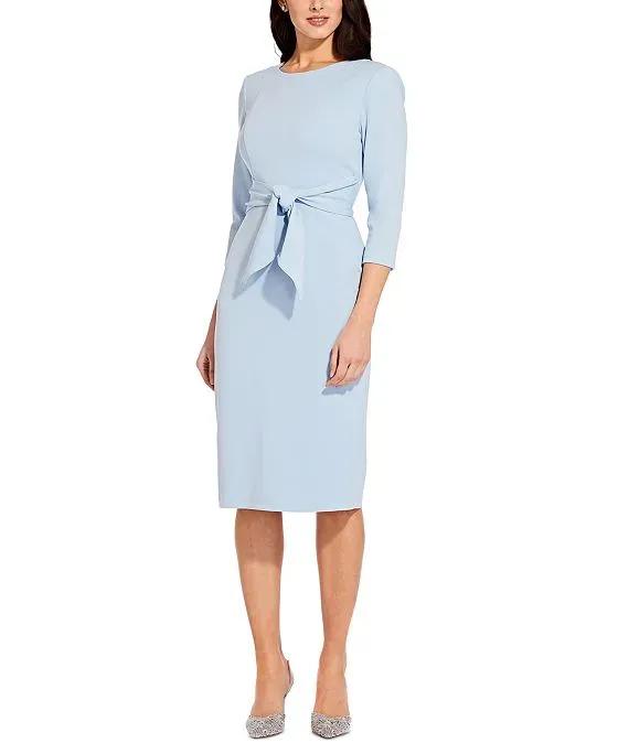 Women's Tie-Front 3/4-Sleeve Crepe Knit Dress