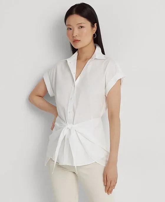 Women's Tie-Front Cotton Broadcloth Shirt