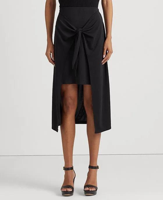 Women's Tie-Front Stretch Jersey Midi Skirt