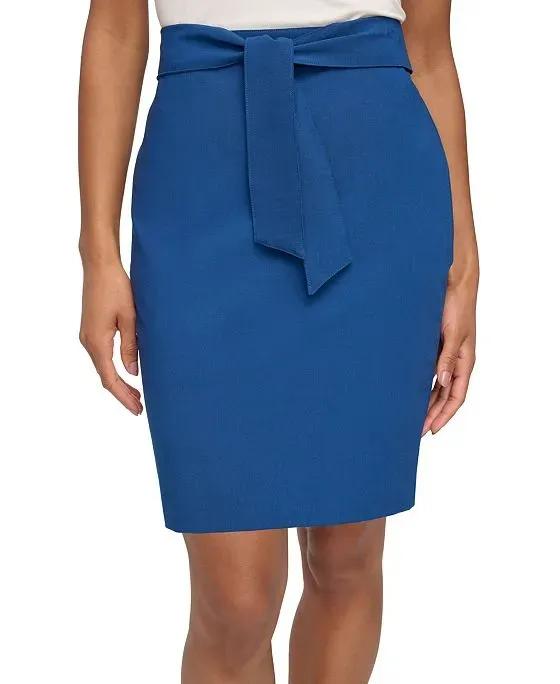 Women's Tie-Front Zip-Back Short Pencil Skirt