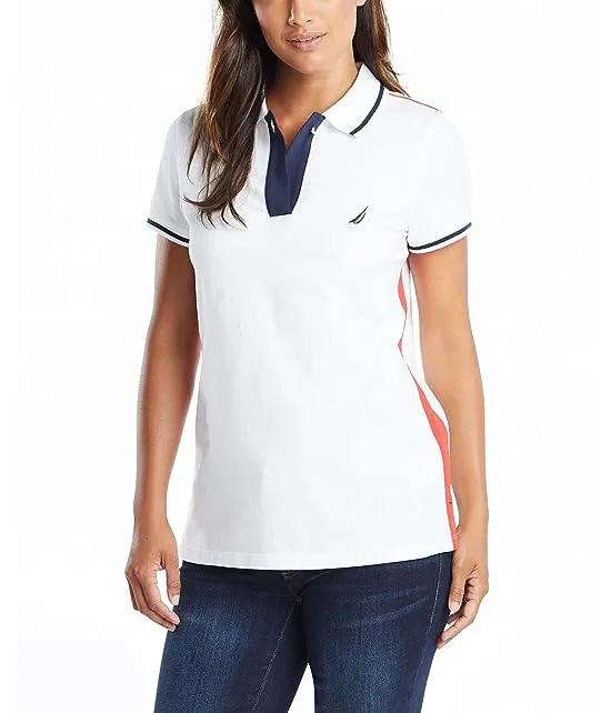 Women's Toggle Accent Short Sleeve Soft Stretch Cotton Polo Shirt