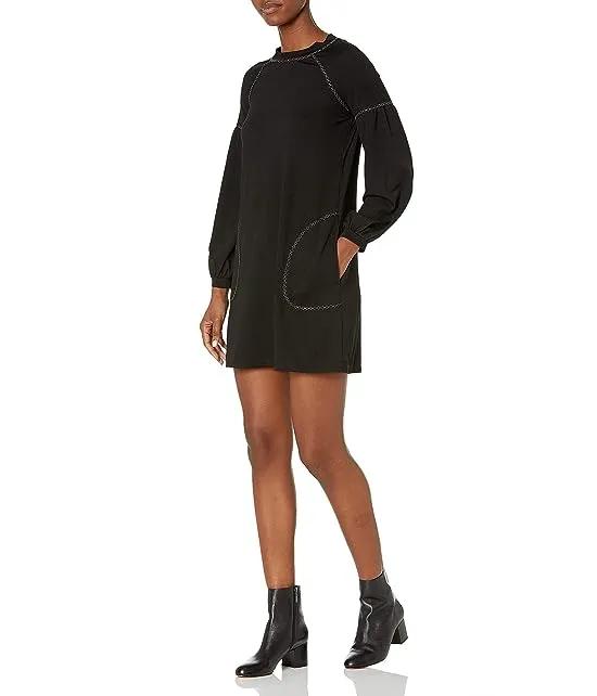 Women's Topstitched Puffy Sleeve Sweater Dress