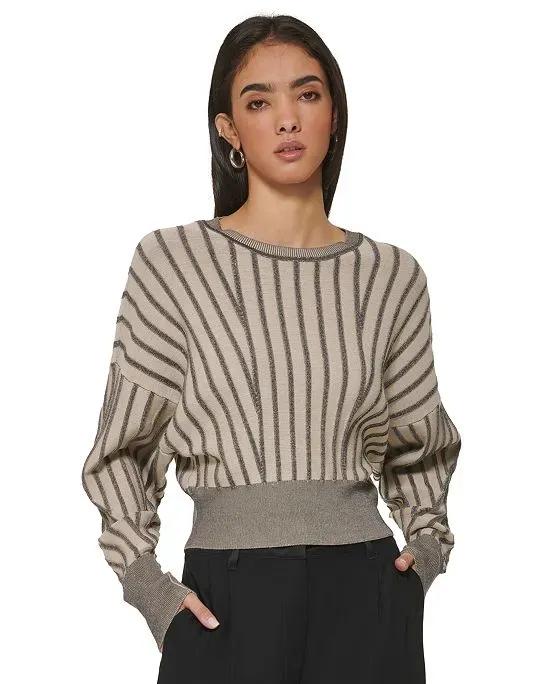 Women's Transfer-Stitch Striped Dolman-Sleeve Sweater