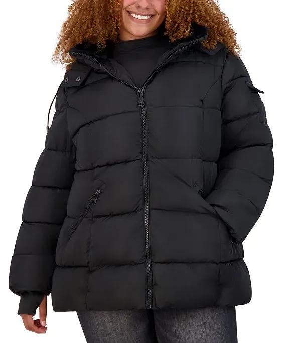 Women's Trendy Plus Size Faux-Fur-Lined Hooded Puffer Coat, Created for Macy's