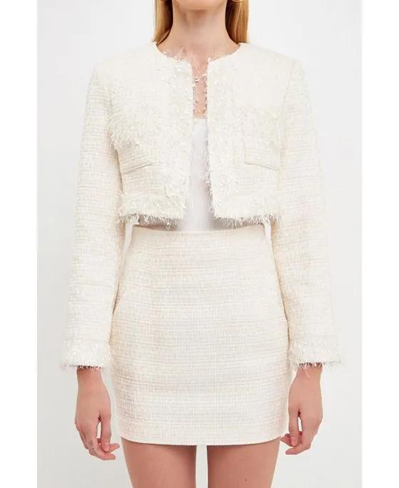 Women's Trimmed Feather Cropped Blazer