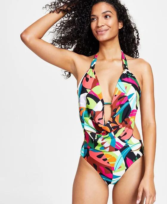 Women's Tropical Dreams Cowlneck One-Piece Swimsuit, Created for Macy's