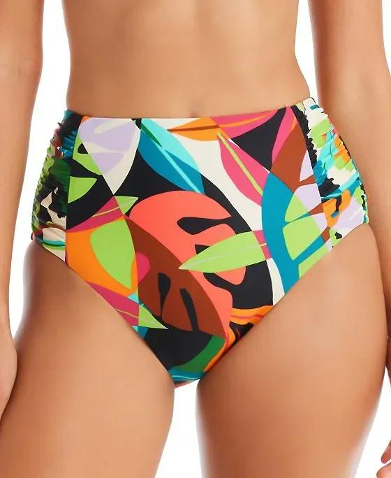 Women's Tropical Dreams Side-Shirred High-Waist Bikini Bottoms, Created for Macy's