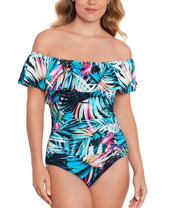 Women's Tummy Control Off the Shoulder Ruffled Swimsuit, Created For Macys