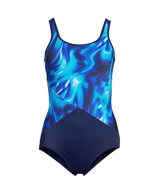 Women's Tummy Control Scoop Neck Soft Cup Tugless Sporty One Piece Swimsuit Print
