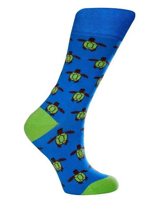 Women's Turtle W-Cotton Novelty Crew Socks with Seamless Toe Design, Pack of 1