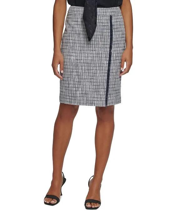 Women's Tweed Fringed-Front Pencil Skirt