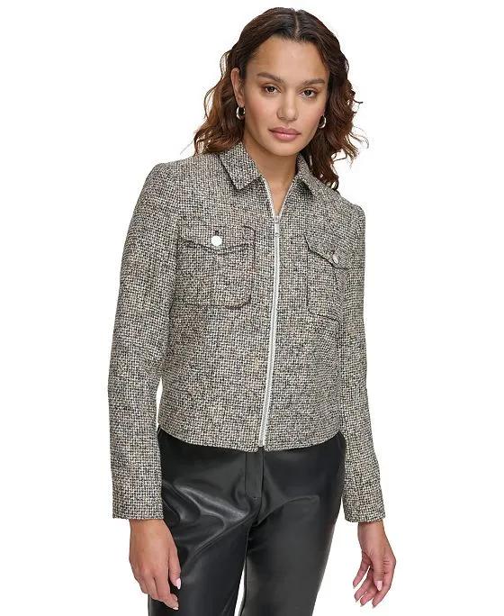 Women's Tweed Zip-Front Long-Sleeve Jacket