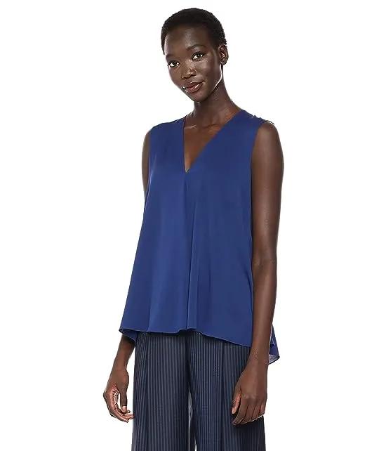 Women's V Neck a Line Sleevless Pleated Top