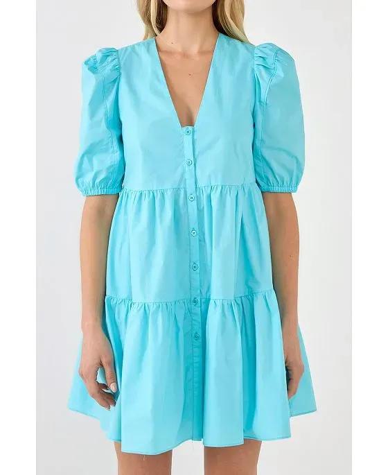 Women's V-neck Button Down Babydoll Dress