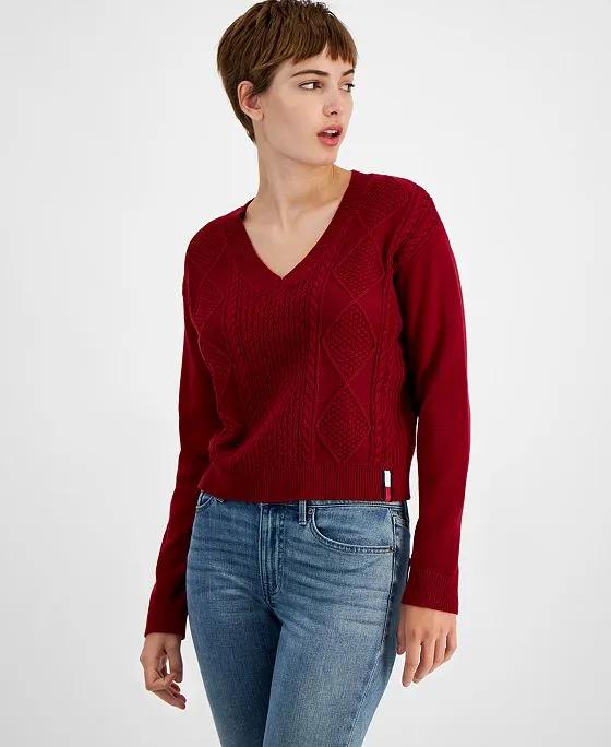 Women's V-Neck Cable-Knit Sweater