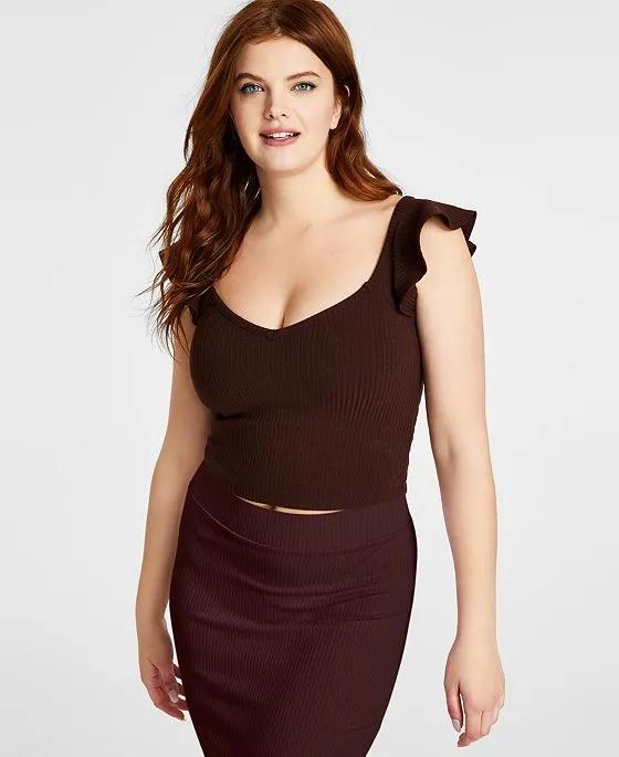 Women's V-Neck Flutter-Sleeve Ribbed Crop Top, Created for Macy's