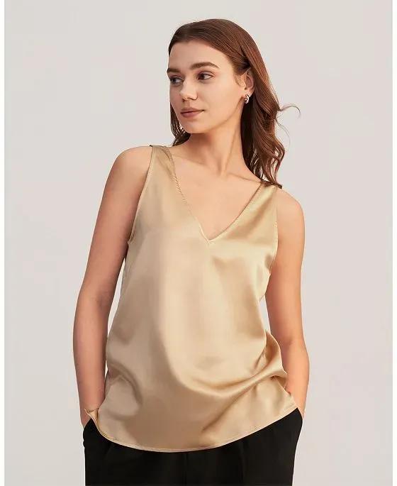 Women's V-Neck Sleeveless Silk Tank Top