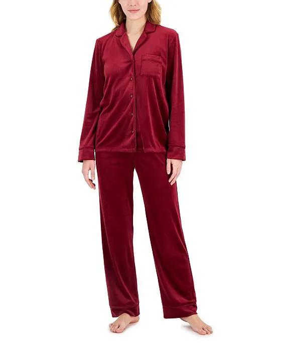 Women's Velour Notch Collar Packaged Pajama Set, Created for Macy's