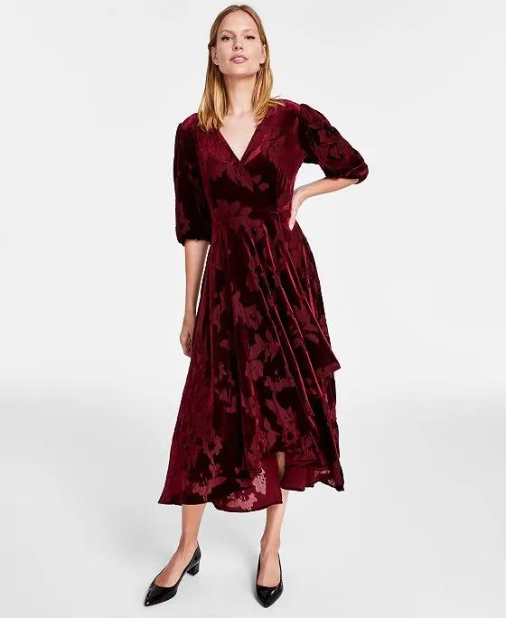 Women's Velvet Burnout A-Line Midi Dress