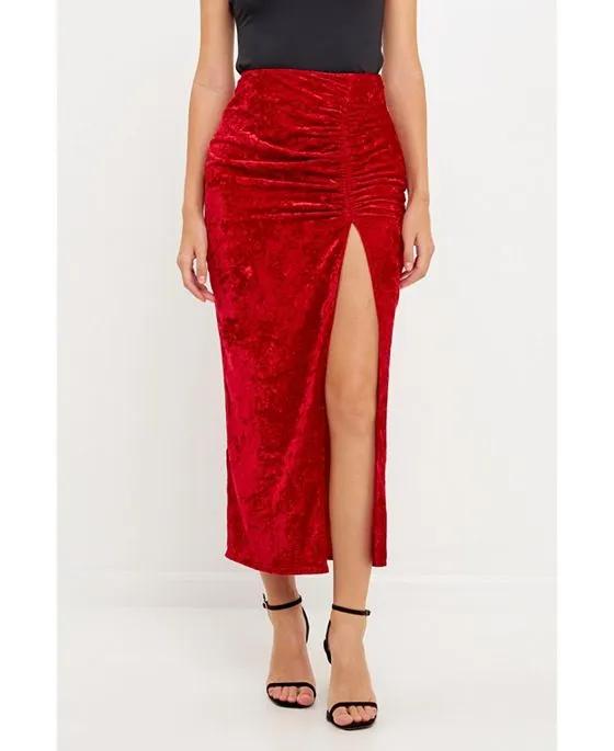 Women's Velvet Ruched Maxi Skirt