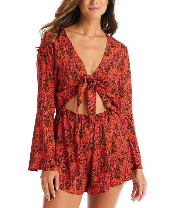 Women's Viper Knot Long-Sleeve Romper Cover-Up, Created for Macy's