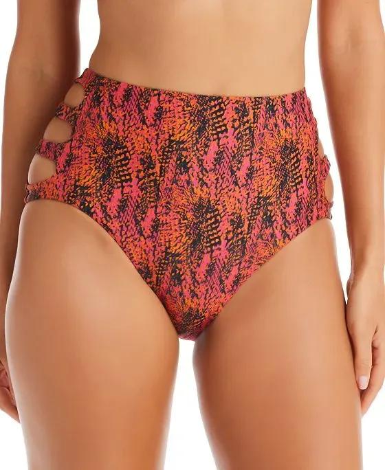 Women's Viper Snakeskin-Print High Rise Cut-Out Swim Bottoms, Created for Macy's