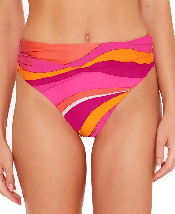 Women's Vivid Vista Printed Shirred V-Side High-Waist Bikini Bottoms, Created for Macy's
