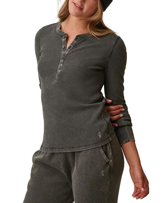Women's Warm Button-Front Waffle-Knit Henley Top