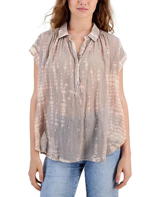 Women's Washed-Out Dolman Popover Cotton Shirt