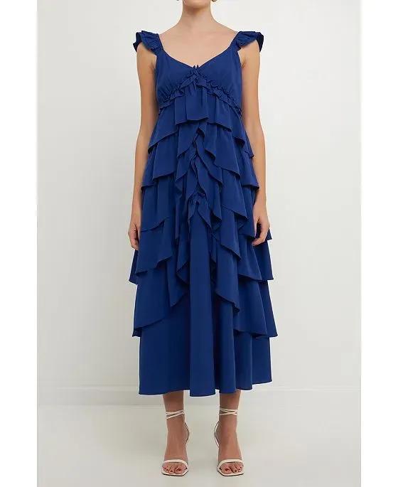 Women's Waterfall Tiered Maxi High Low Dress