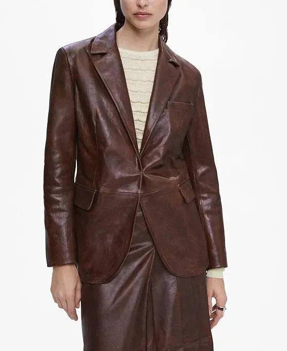 Women's Worn-Effect Leather Jacket