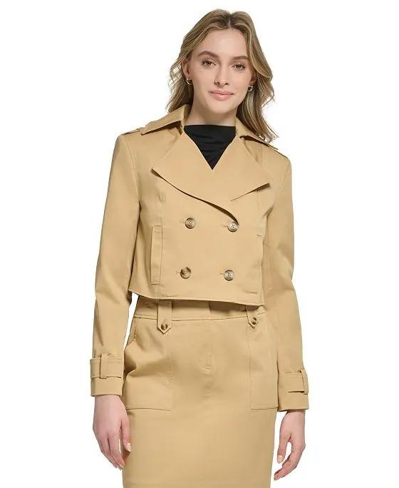 Women's X-Fit Cropped Double-Breasted Trench Jacket 