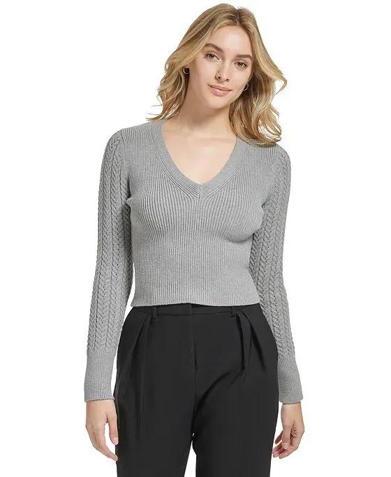 Women's X-Fit Cropped V-Neck Long Sleeve Sweater