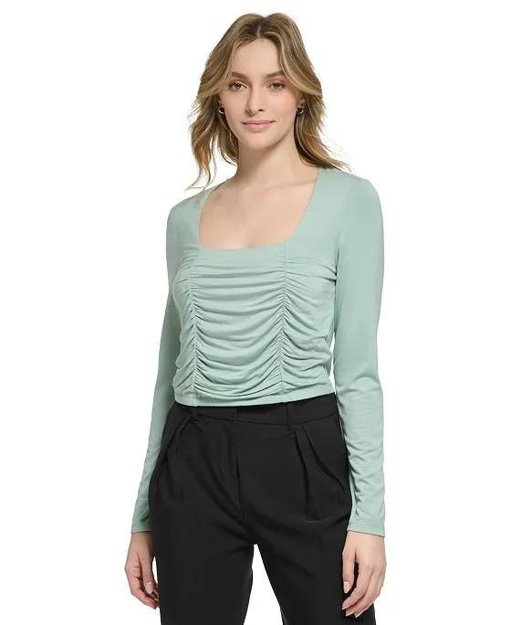 Women's X-Fit Long-Sleeve Ruched-Front Cropped Top