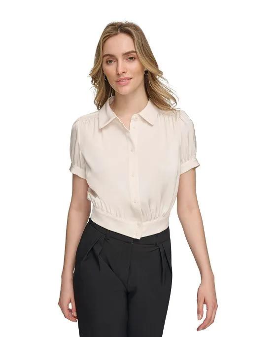 Women's X-Fit Short-Sleeve Button Front Blouse