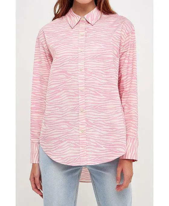Women's Zebra Printed Cotton Shirt