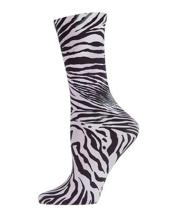 Women's Zebra Printed Fashion Crew Socks