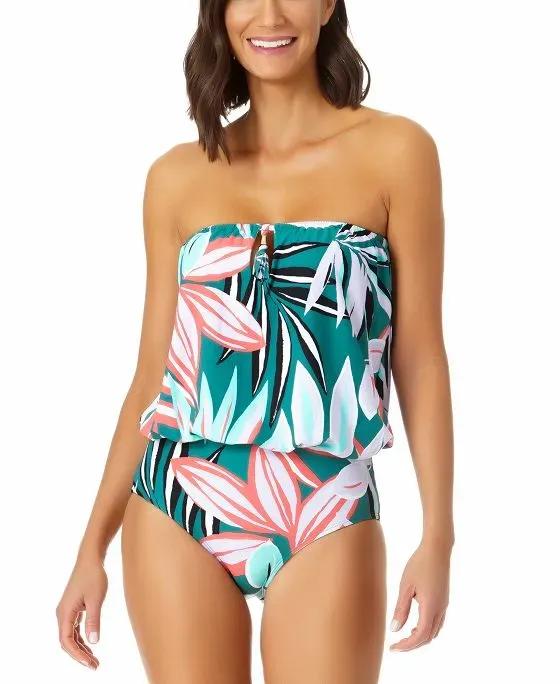 Women's Zesty Tropical Blouson One-Piece Keyhole Swimsuit